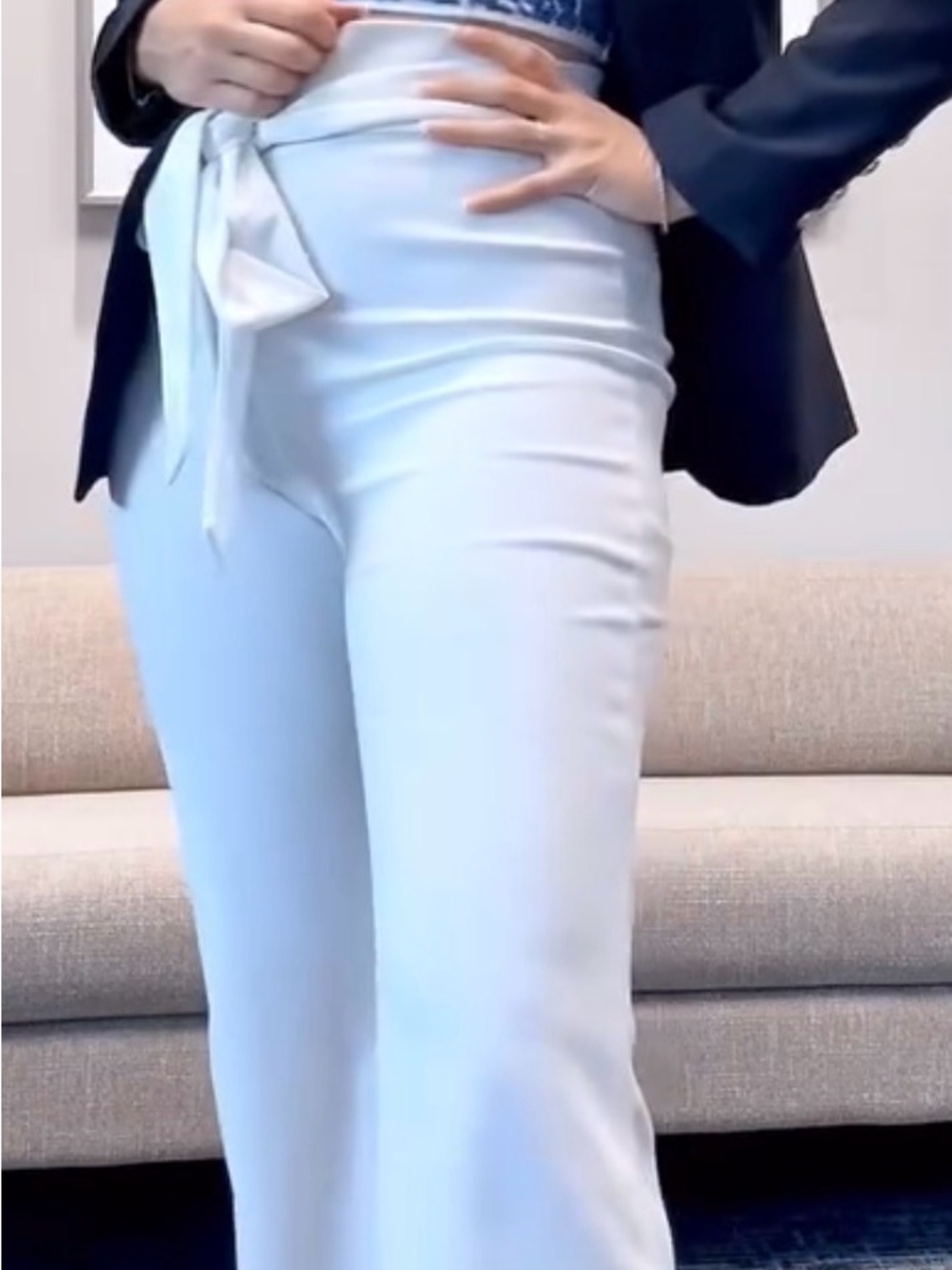 Windsor Light Blue High-Waist Tie-Front Wide Leg Pants